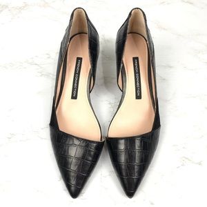 NEW French Connection Black Leather and Suede Cut Out Heel Pump